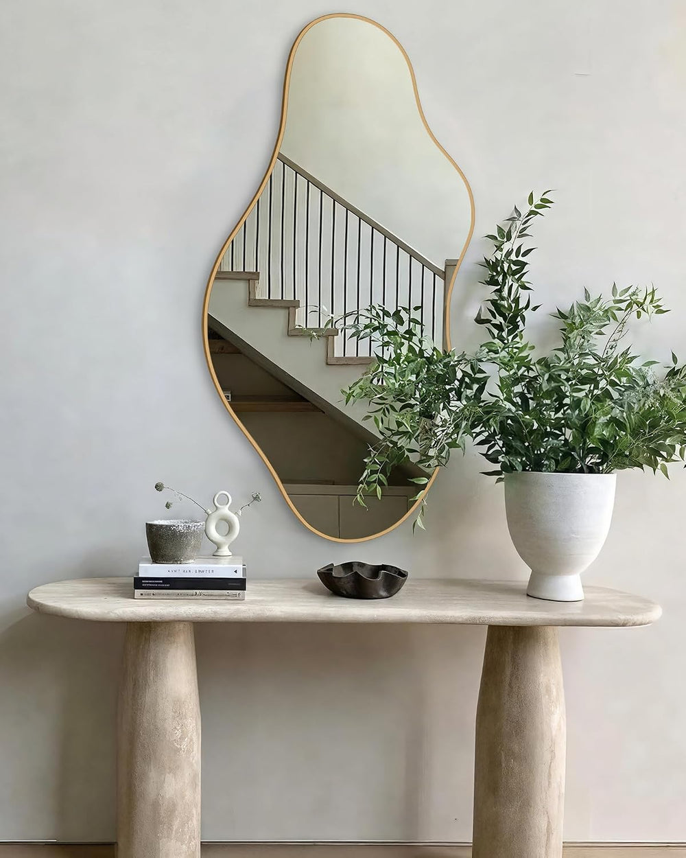 Irregular Wall Mirror 20"x36" Gold Abstract Asymmetrical