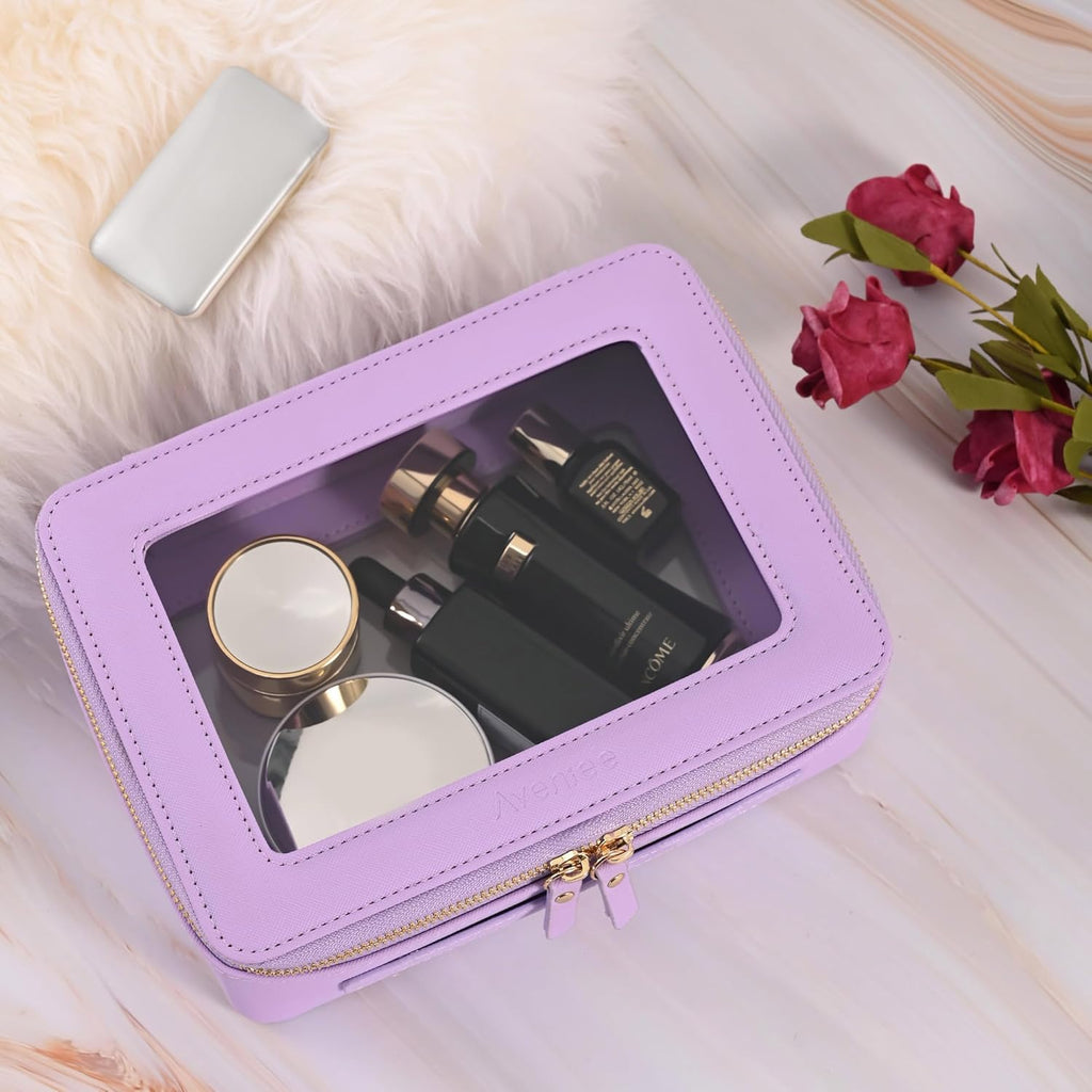 Aveniee Clear Makeup Bag Organizer,Large Travel Toiletry Bag for Women, Waterproof Cosmetic Pouch with Zippers,Car Organizers and Storage Case for Accessories,Lilac