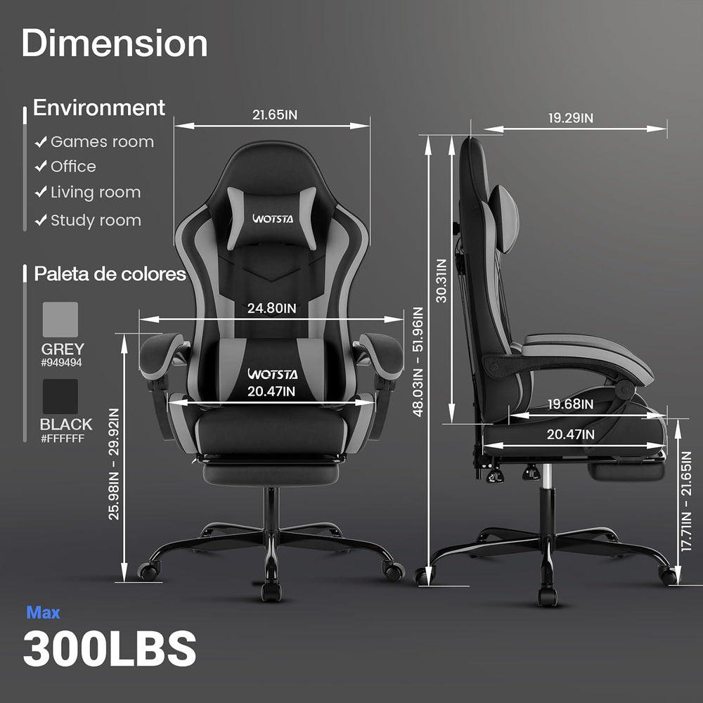 Ergonomic Gaming & Office Chair, Footrest, Racing Design Black/Grey | PVC...