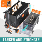 EchoSmile Collapsible Foldable Extended Wagon with 500lbs Weight Capacity, 300L Folding Utility Wagon Cart with Big All-Terrain Wheels for Beach,Sport,Gargen&Grocery,Black & Orange