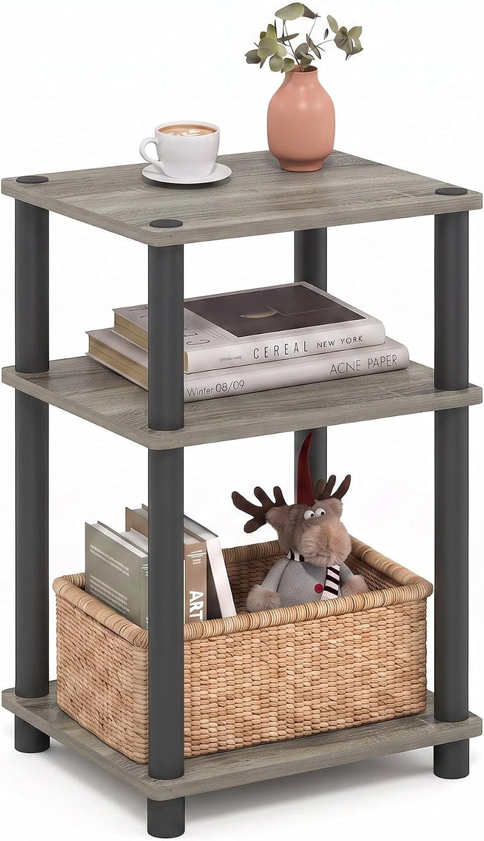 Furinno JUST Toolless 3-Tier Side Table, Open Shelf End Table, French Oak