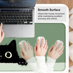 Cute Black Cat Large Mouse Pad – Extended Desk Mat 31.5 x 11.8 in– Kawaii Kitty Peeking Over Edge, Green Background, Non-Slip Rubber Base, Waterproof Keyboard & Mouse Pad for Office or Gaming