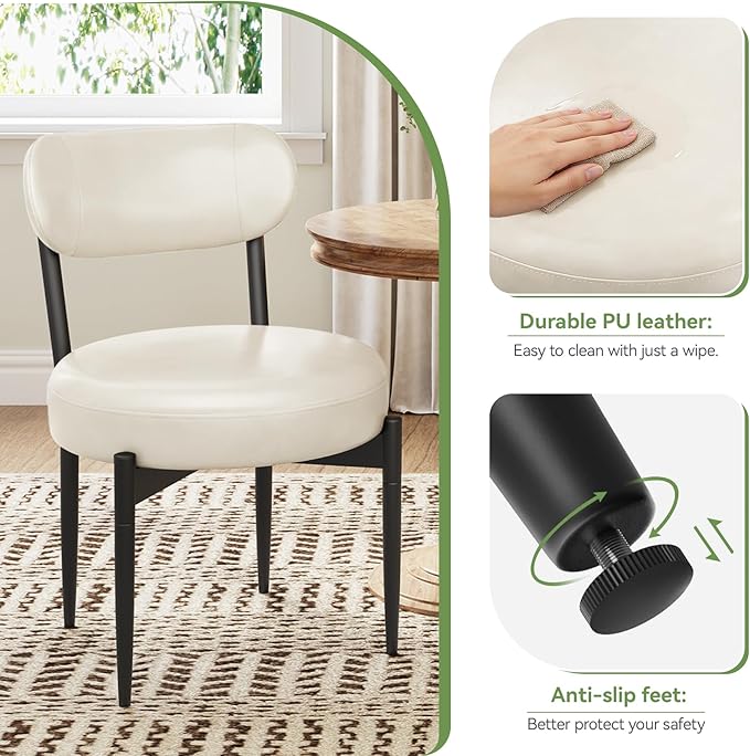 Upholstered Dining Chairs Set of 4, PU Leather Dining Room Chairs with Sturdy Metal Legs, Kitchen Chairs for Dining Room/Kitchen/Restaurant/Hotel, Modern Style, White