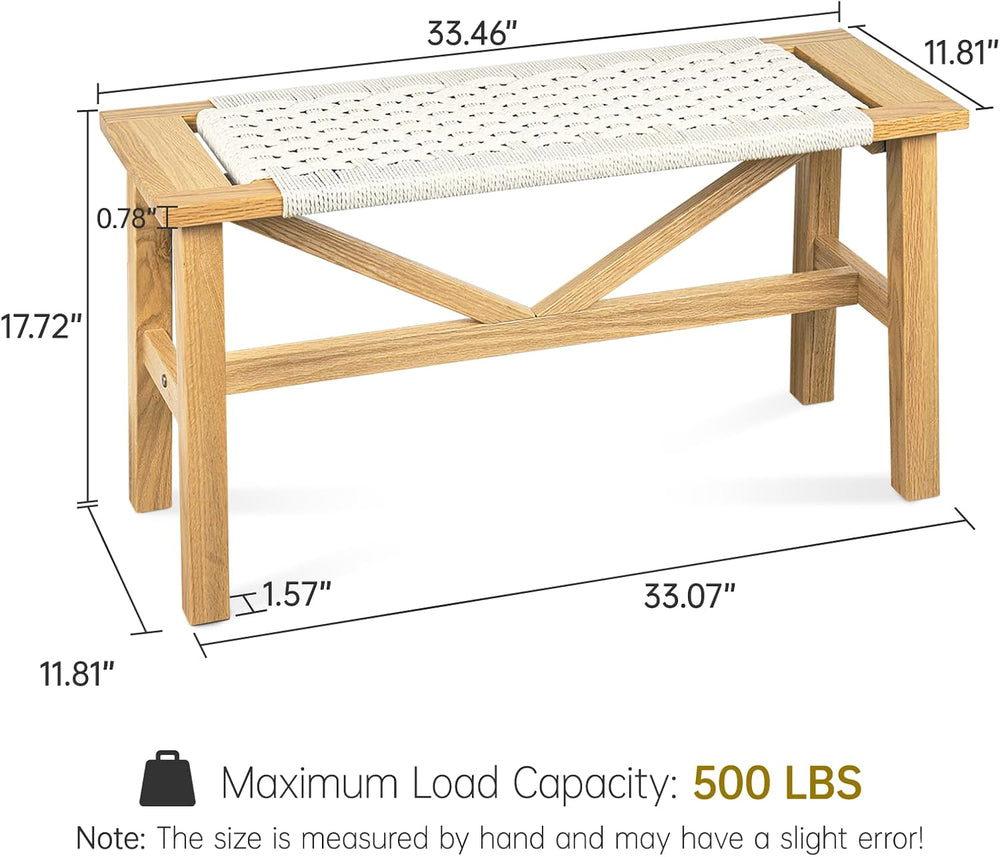 Solid Wood Narrow Bench, 33.46" Woven Bench for Entryway and Hallway, En...