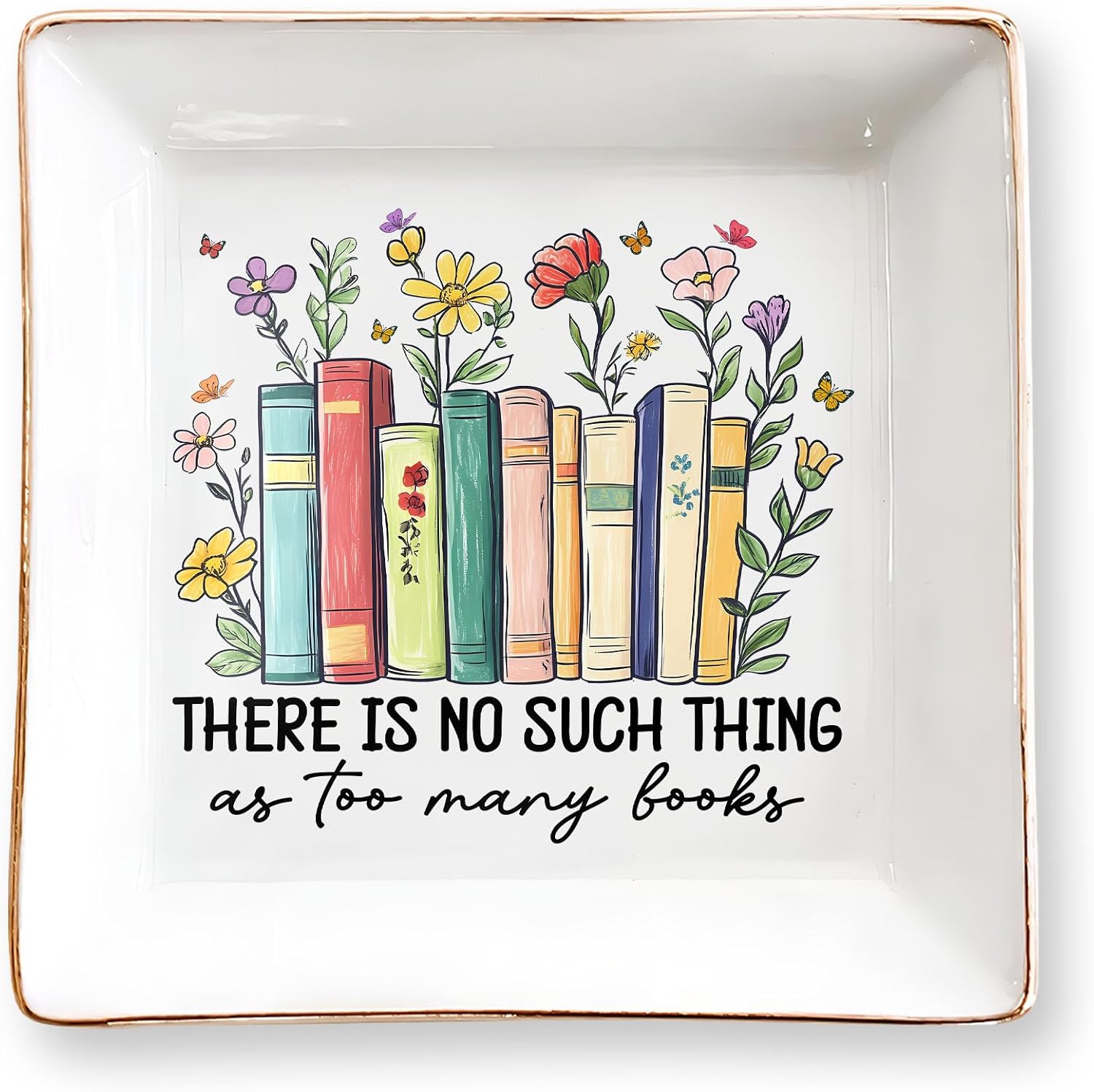 Book Lovers Gifts for Women – Floral Books 4" Jewelry Dish – Bookish Gift for Readers, Librarian, Bookworm, Teacher, Mom, Sister, Friend – Library Gifts, Book Gift for Birthday, Mother Day, Graduation