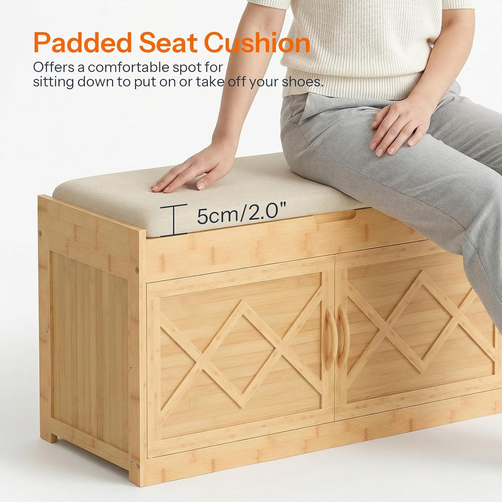 HOOBRO Shoe Bench, Shoe Storage Bench with Cushion, Bamboo Entryway Bench wit...