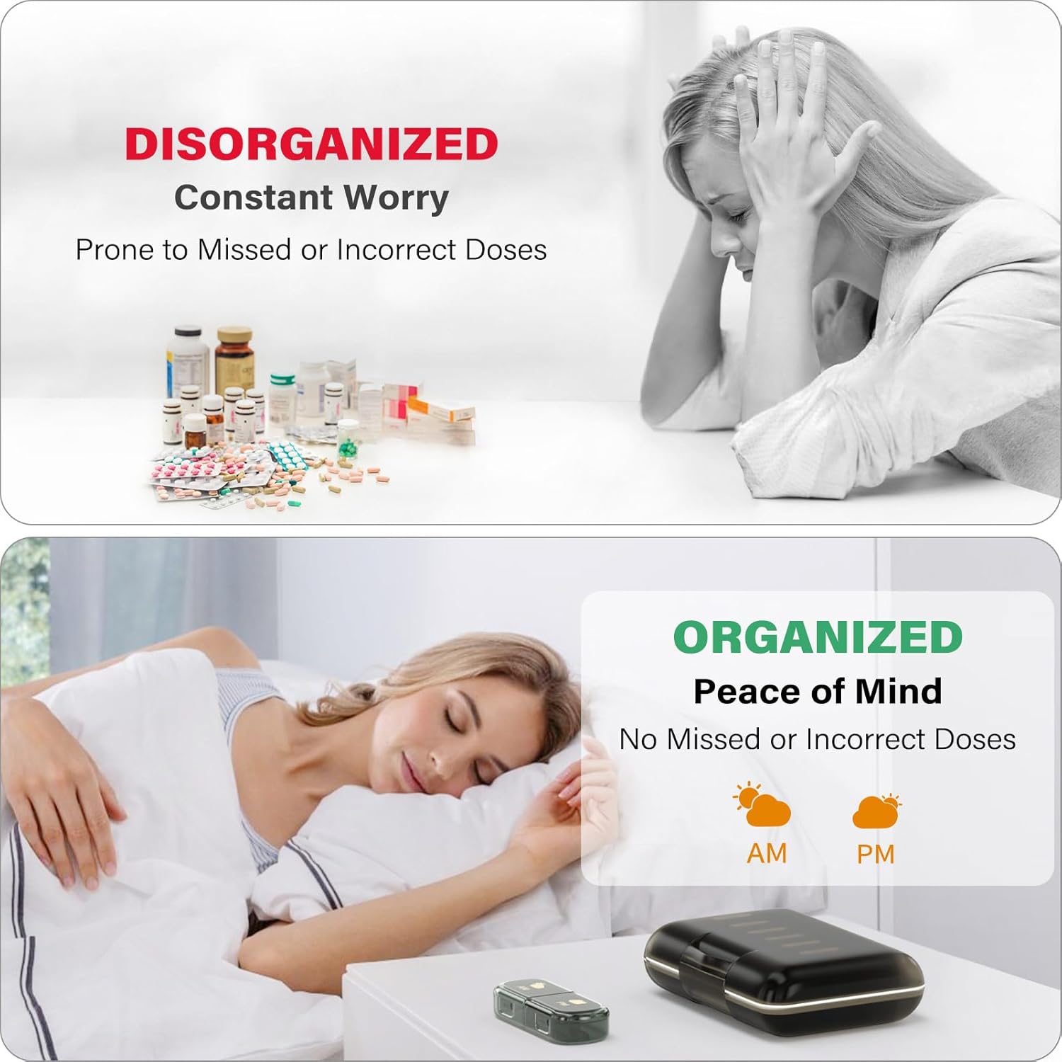 Weekly Pill Organizer 2 Times a Day, 7 Day Pill Box 2 Times, Portable for Travel Pill Case for Pills/Vitamin/Fish Oil/Medication/Supplements (2x7 Black)