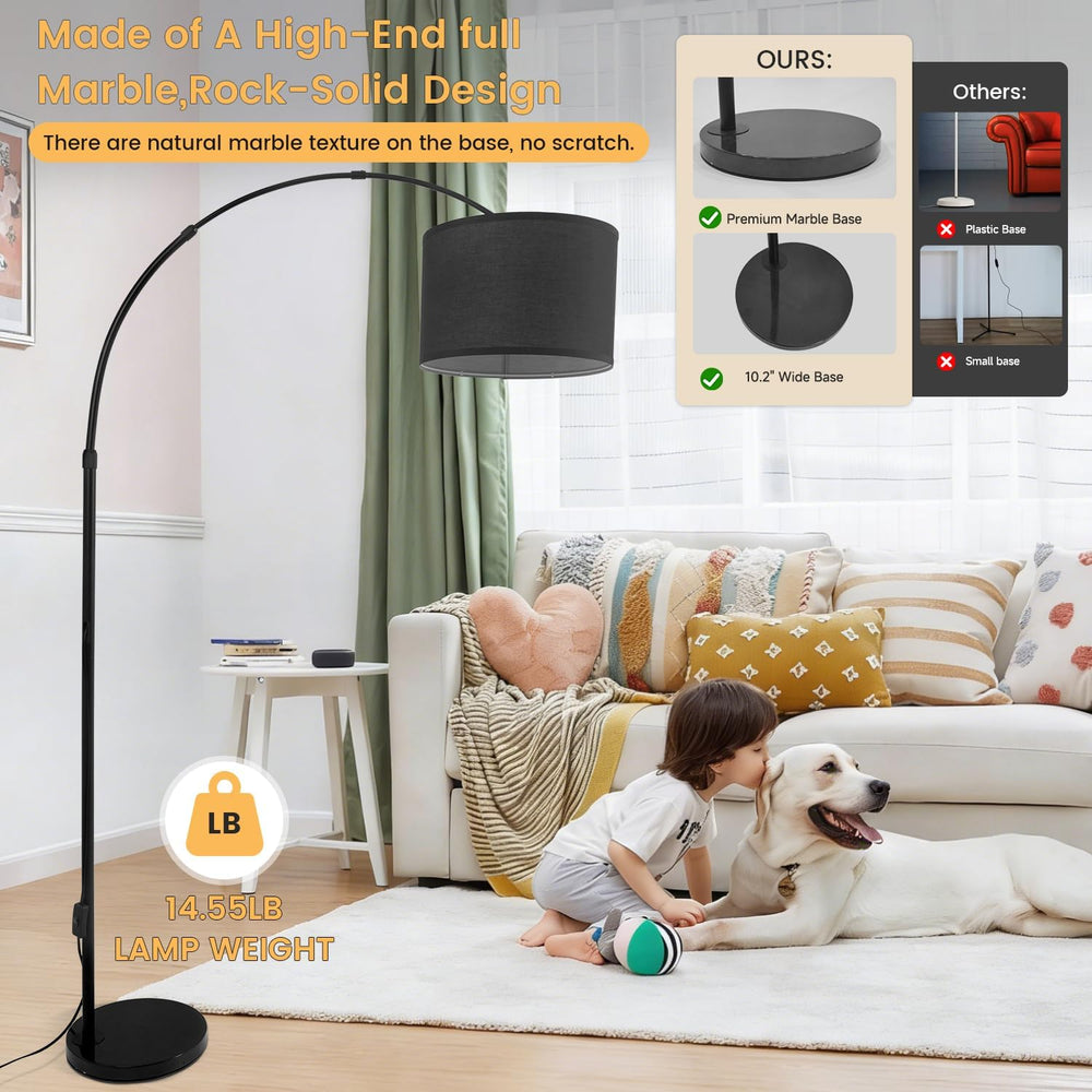 Black Arc Floor Lamp, Modern Standing Lamp with Marble Base