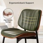 Dining Chairs Set of 6, Mid Century Modern Dining Room Chair, Upholstered Faux Leather Kitchen Chairs with Walnut Bentwood Back and Metal Legs for Kitchen Dining Room Living Room, Green