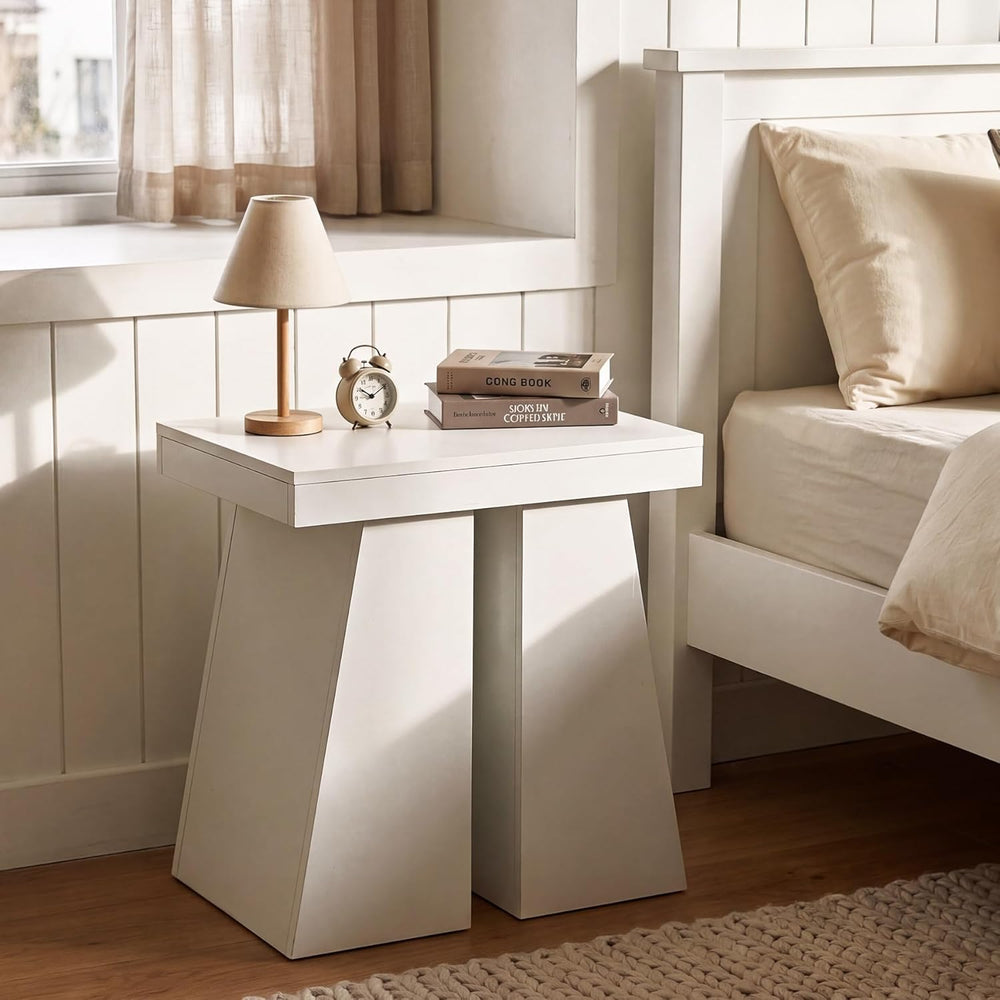 LITTLE TREE End Table for Couch, 24" Large Wooden End Table with Trapezo...