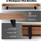Moodular Wooden Monitor Stand 45.6” (116cm) Large Desk Organizer with Metal Slide Rails for Drawer, Tray, Laptop, Tablet, Phone & Headphones Customizable Riser for Organized Workspace Walnut