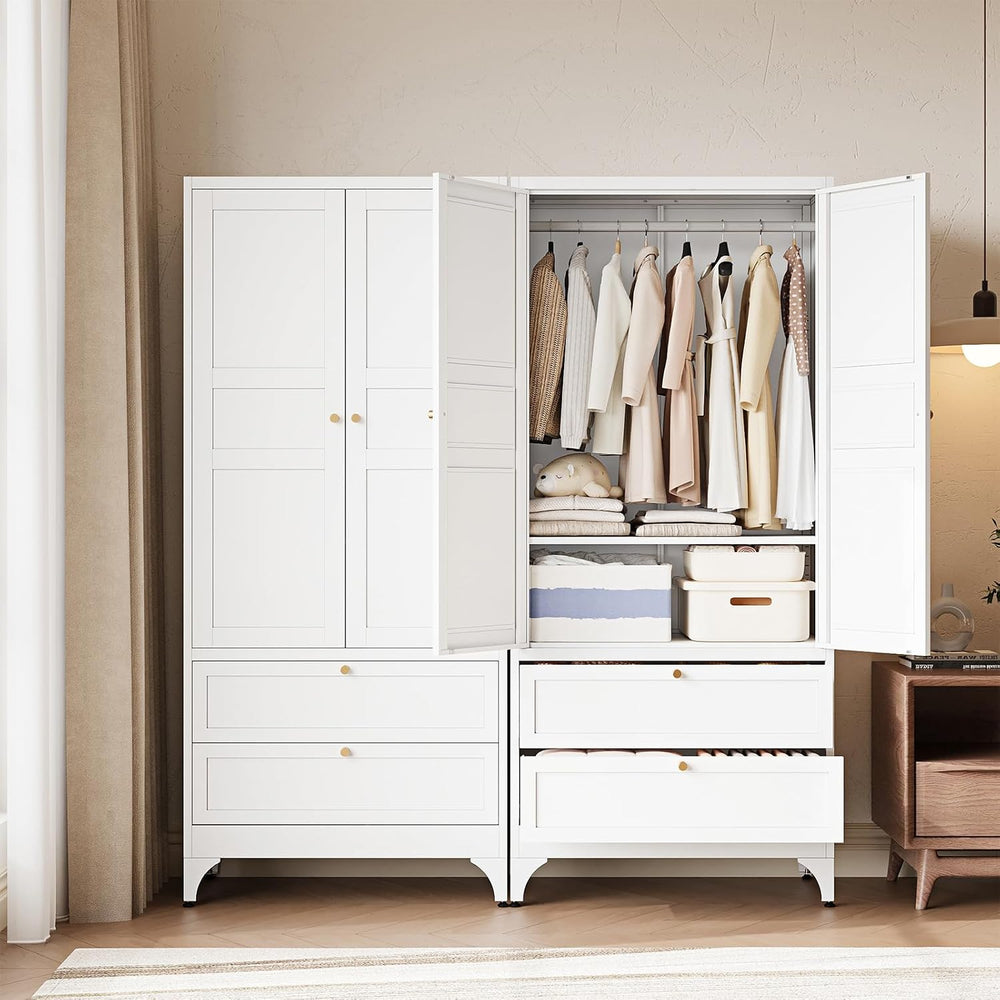 Letaya Metal Armoire Wardrobe Closet with Drawers,Clothing Storage Cabinet wi...
