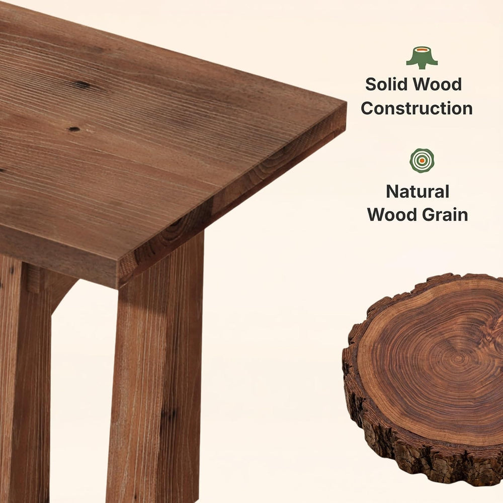 TRIBEWOOD 55 Inch Solid Wood Dining Bench, Entryway Bench, Rustic Brown | Sol...