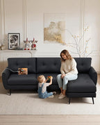 TYBOATLE 3 Seat L Shaped Leather Sectional Couches for Living Room, Faux Leather Couch w/USB & Type-C Charging Port, Small Sectional Sofa w/Deep-Seat Chaise (Black)