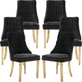 Black Mid Century Dining Chairs Set of 6, Modern Kitchen & Dining Room Chairs Set of 6, Chenille Fabric Upholstered Kitchen Chairs, Sillas de Comedor, Gold Legs (Black, 6 Pcs)