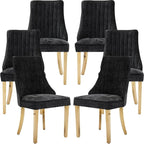 Black Mid Century Dining Chairs Set of 6, Modern Kitchen & Dining Room Chairs Set of 6, Chenille Fabric Upholstered Kitchen Chairs, Sillas de Comedor, Gold Legs (Black, 6 Pcs)