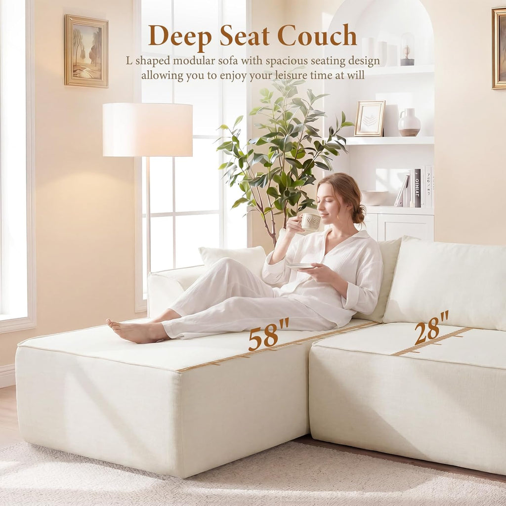 Vesgantti 106" Cloud Couch Sectional Modular Sofa, Deep Seat Comfy Cloud Couch Chenille Memory Foam Sofa Modular Couches for Living Room Bedroom, No Assembly Required (Beige, Left-Facing Chaise)
