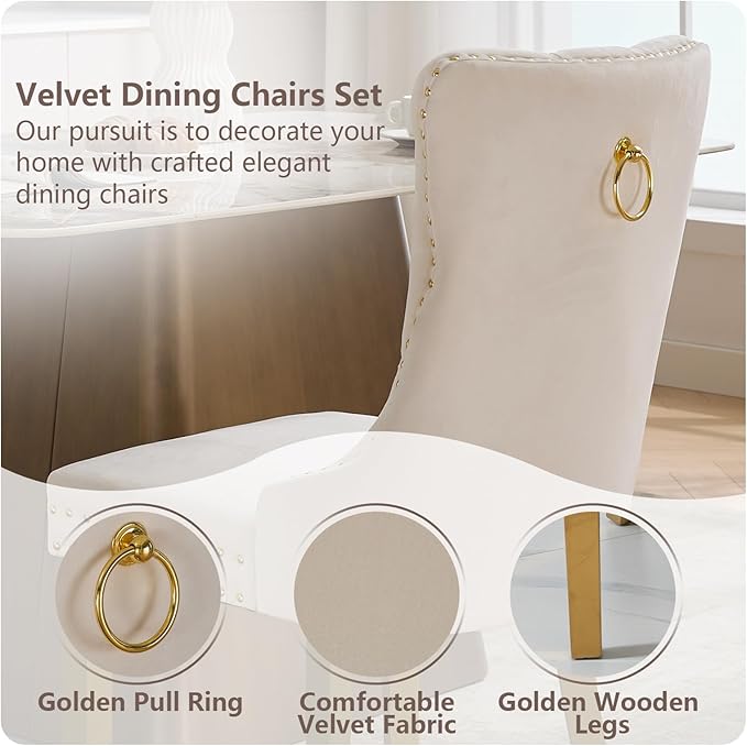 Velvet Dining Chairs Set of 6, Kitchen & Dining Room Chairs, Upholstered ...