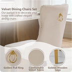 Velvet Dining Chairs Set of 2, Kitchen & Dining Room Chairs, Upholstered Dining Chairs with Back Ring Pull and Golden Solid Wood Legs, Modern Tufted Kitchen Chairs for Dining Room, Cream