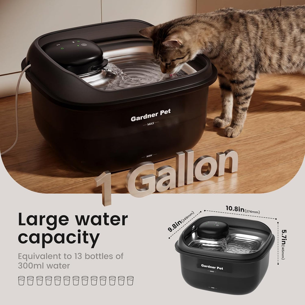 Cordless Cat Water Fountain, Large 134oz/3.8L Fountain with Stainless Tray