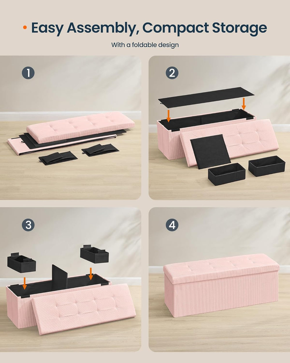 SONGMICS Home Ottoman with Storage, Removable Lid, Folding Storage Chest, Eas...