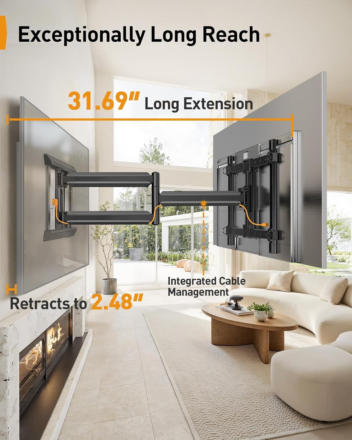 Perlegear TV Wall Mount for 55-65 75 85 90 98 100 120 Inch TVs, Heavy Duty TV Mount Fits 24″/18″/16″Wood Studs, Preassembled Full Motion TV Mount up to 225lbs, Max VESA 900x600mm, PGXLF03B