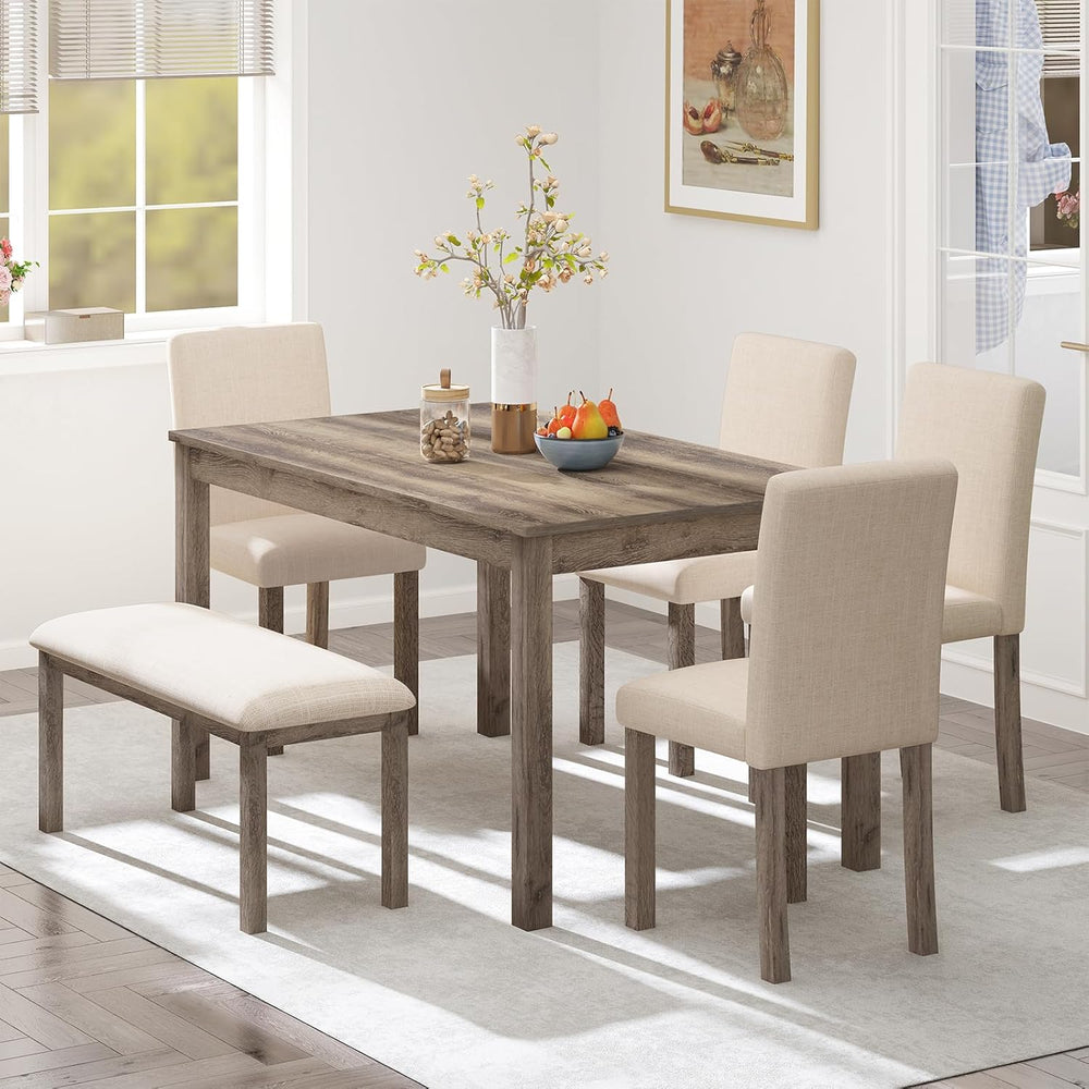 Zevemomo 6-Piece Solid Wood Dining Table Set, Wooden Legs Table Set, Brown