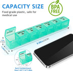 2-Pack Large Weekly Pill Organizer,7 Day Pill Cases Organizers Once A Day,Am Pm Pill Container 14 Compartment,Daily Vitamin Pill Box Dispenser 1 Week,Medication Aid Organizer Box for Supplement