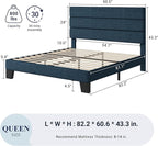 Allewie Queen Size Platform Bed Frame with Fabric Upholstered Headboard and Wooden Slats Support, Fully Upholstered Mattress Foundation/No Box Spring Needed/Easy Assembly, Navy Blue