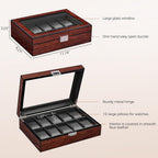BEWISHOME Watch Box, 10-Slot Wooden Watch Case, Mens Watch Box for Men Watch Storage Organizer, Watch Holder Watch Display Case for Anniversary Birthday Brown SSH10Y