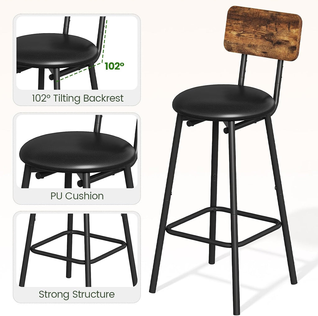 CHOEZON Bar Table and Chairs Set, Counter Height Table and Chairs, with X-Shaped Supports, 1 Pub Table and 2 Chairs, for Dining Room, Living Room, Home Bar, Rustic Brown and Black TBT18BF