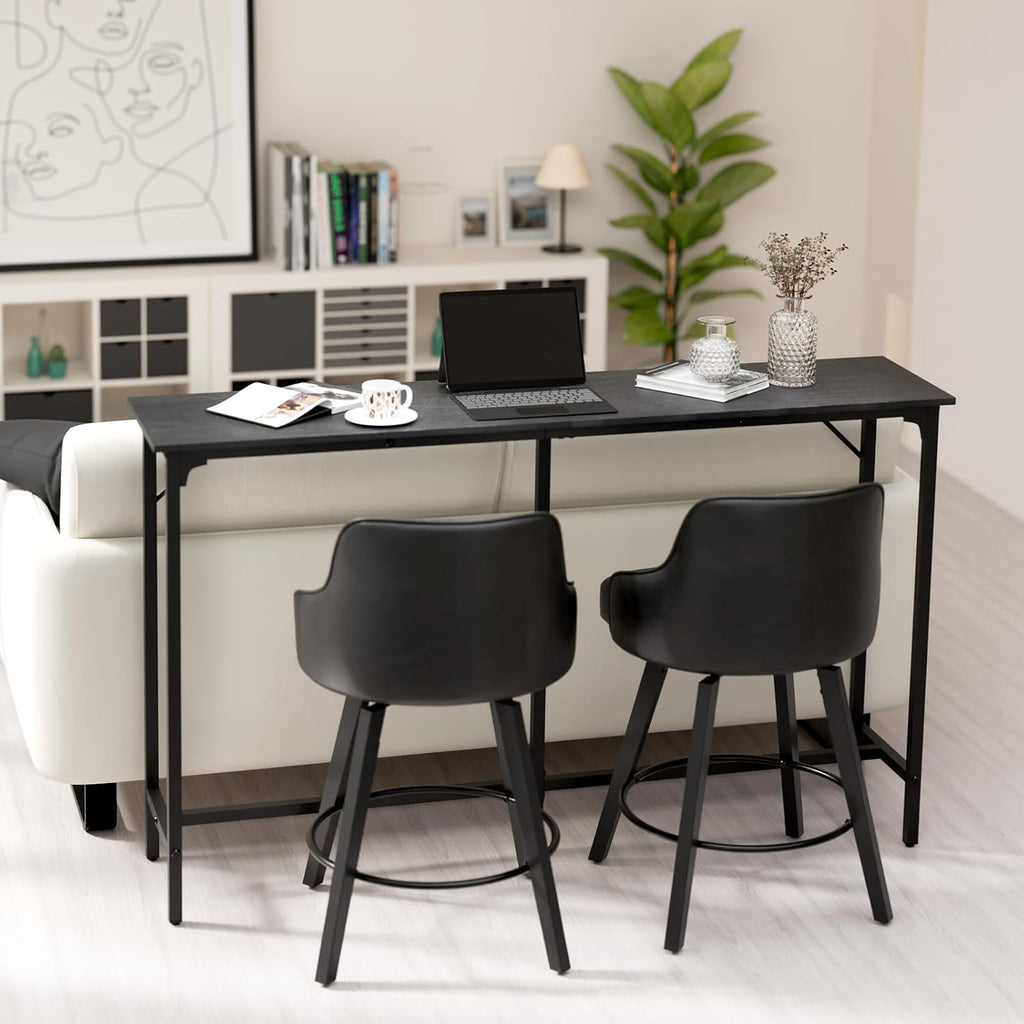 VINGLI 63 Inch Bar Table, Rectangular Counter Height Home Pub Table, Black | High Top, Multi-Scene Use for Kitchen Dining Living Room Sofa Entryway, Wooden Tabletop & Metal Base, Easy to Install