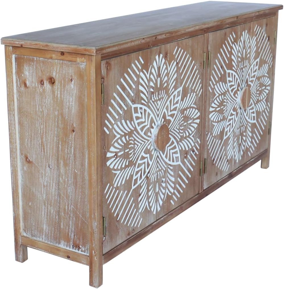 Vintage Rustic Accent Cabinet with 4 Doors, Modern Pantry Cabinet, for Entryway Living Dining Room Bedroom,for Kitchen Home