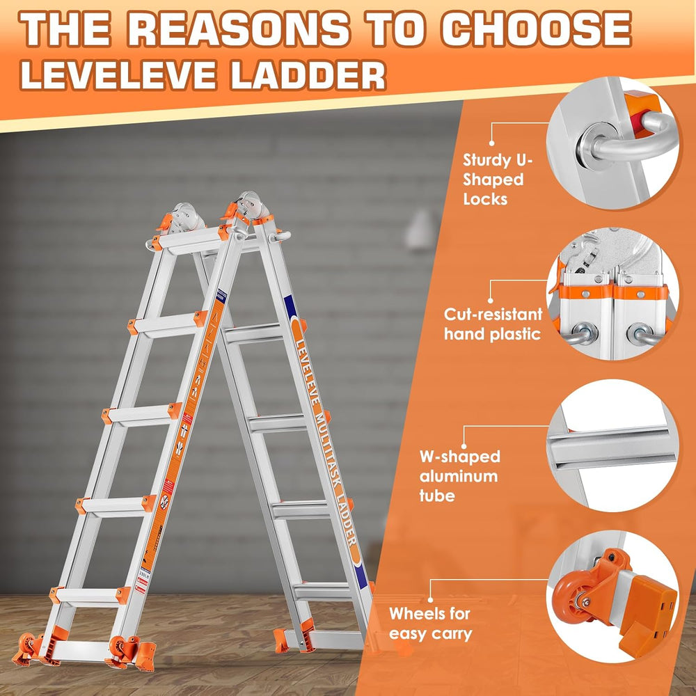 LEVELEVE 11FT Multi Position Ladder,A Frame 3 Step Ladder with Stabilizer Bar...