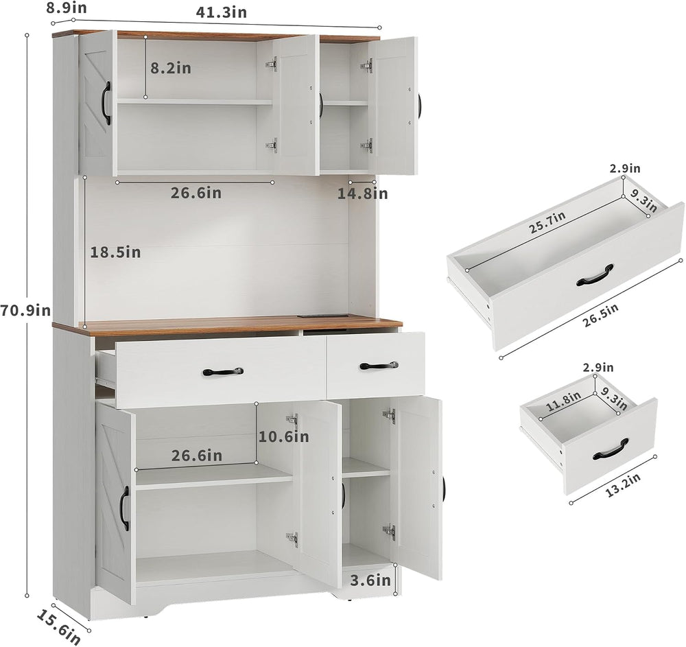 Garvee 71" Kitchen Pantry Cabinet with Charging Station, Kitchen Hutch S...