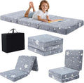 MeMoreCool Foldable Floor Mattress for Kids, Glow Star Trifold Mat, Kids Folding Mattress Portable Futon, 57x22 Inch Grey