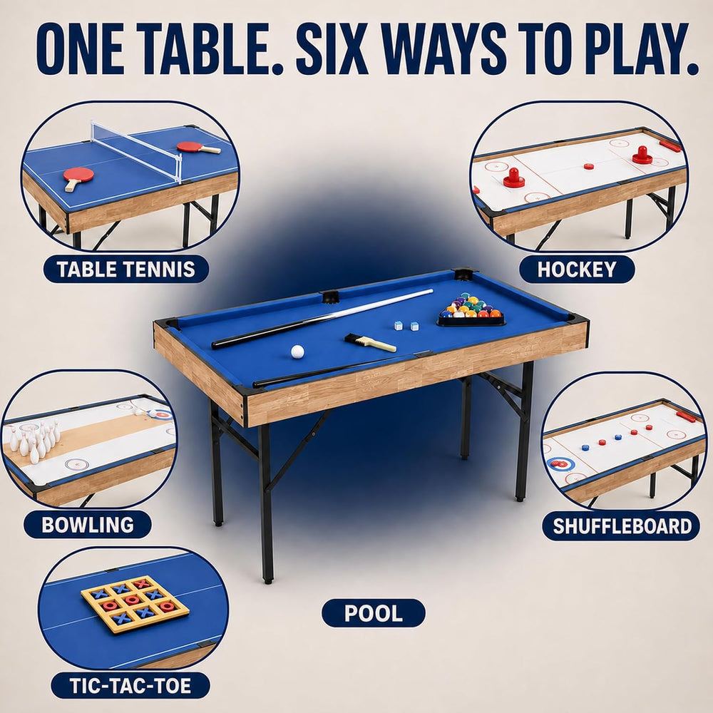 6 in 1 Multi Game Table Folding Pool Table, Billiard, Hockey, Table Tennis, B...