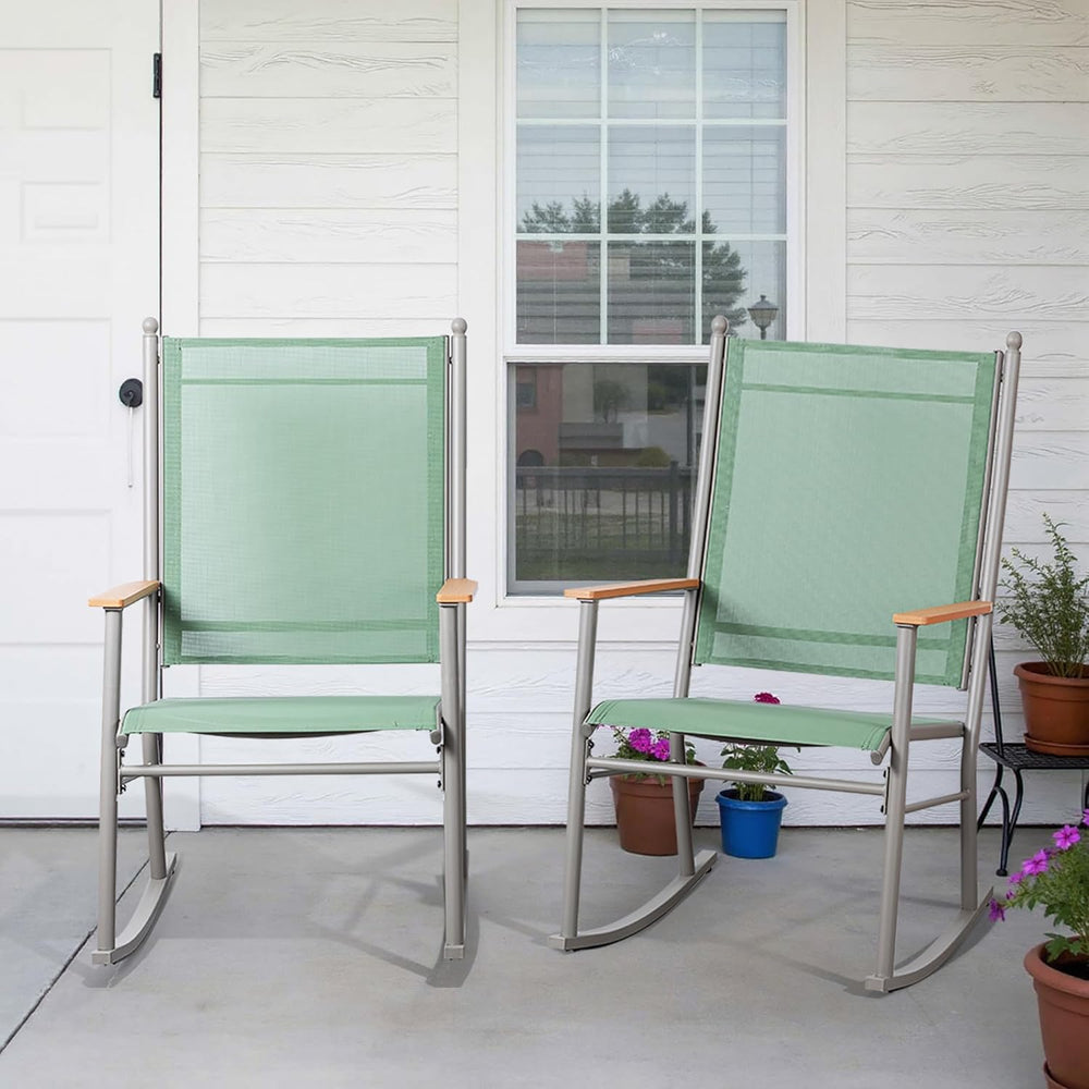 Shintenchi 2 Pcs Outdoor Rocking Chairs Set,Upgraded High Back Patio Rocking ...