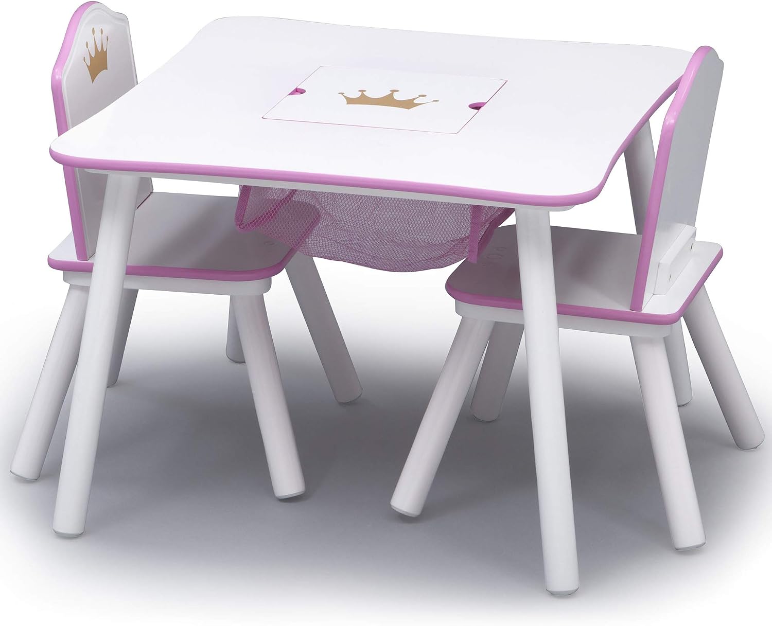 Delta Children Princess Crown Kids Wood Table and Chair Set with Storage - Greenguard Gold Certified, White/Pink