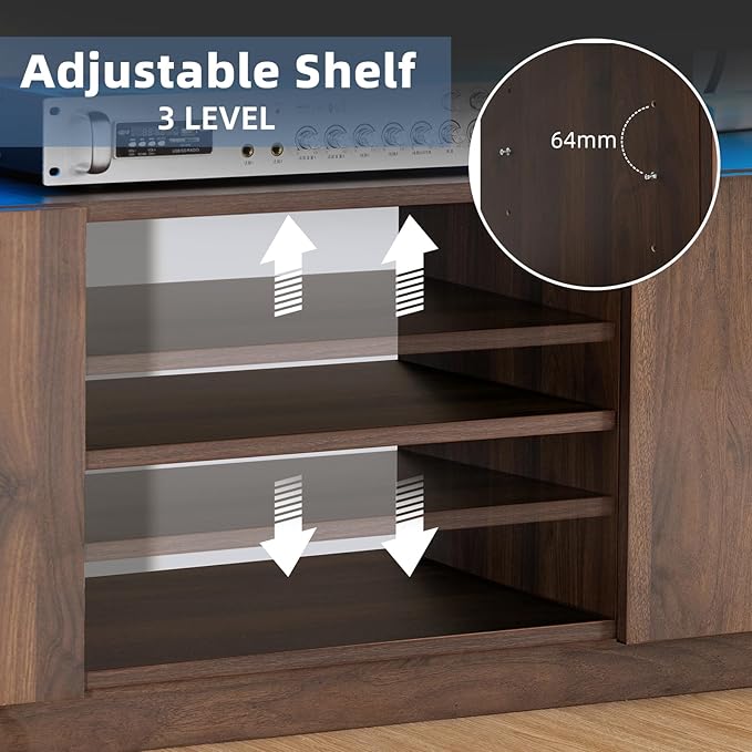 HOMMPA Modern LED TV Stand for 65/60/55 inch TV with Power Outlets, Gaming Console Storage Entertainment Center with LED Lights Game Cabinet for Living Room Walnut