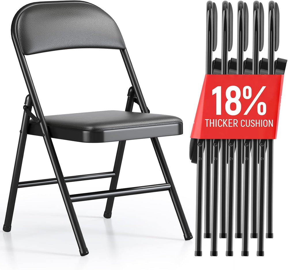 Upgrade 18% Thicker 6 Pack Folding Chair with Cushion | Heavy Duty Folding Ch...