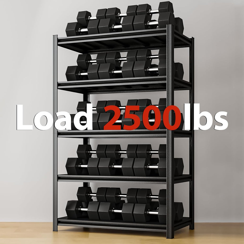 35" W Father&I 5-Shelf Industrial Adjustable Heavy-Dudy Tall Metal Garage Storage Shelves Shelving Units/Steel Wire Rack System (Commercial) for Basement/Shop, 72" H*35" W*15.7" D, Black
