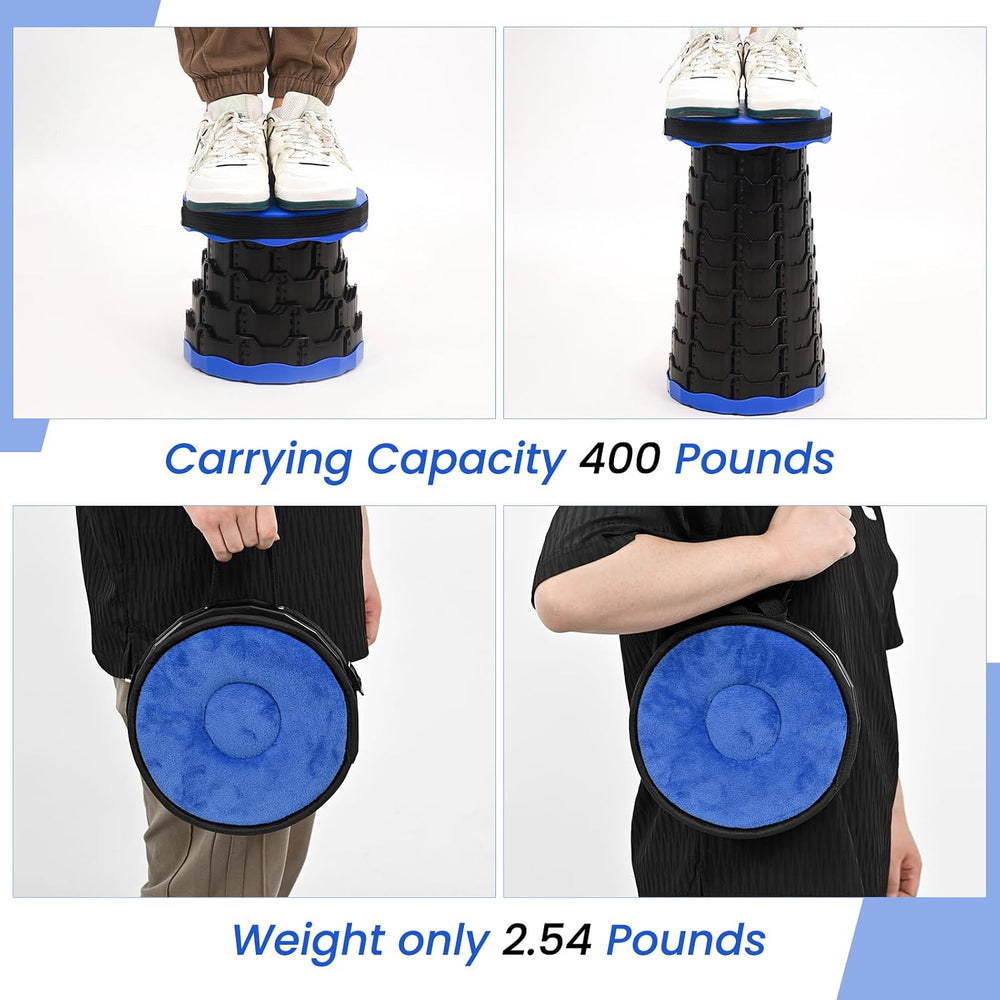 Portable Collapsible Stool 2 Pack with Cushion, 400 lbs, Black-Blue