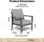 Aluminum Outdoor Patio Chair Set with 5.1-Inch Thick Cushions | 2-Piece: 2 Wood-Look Armrest Club Chairs for Porch, Deck & Balcony, Gray