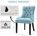 Upholstered Dining Chairs with Arms, Set of 2, Dining Room Chairs with Solid Wood Legs and Tufted Backrest(Linen+Blue)