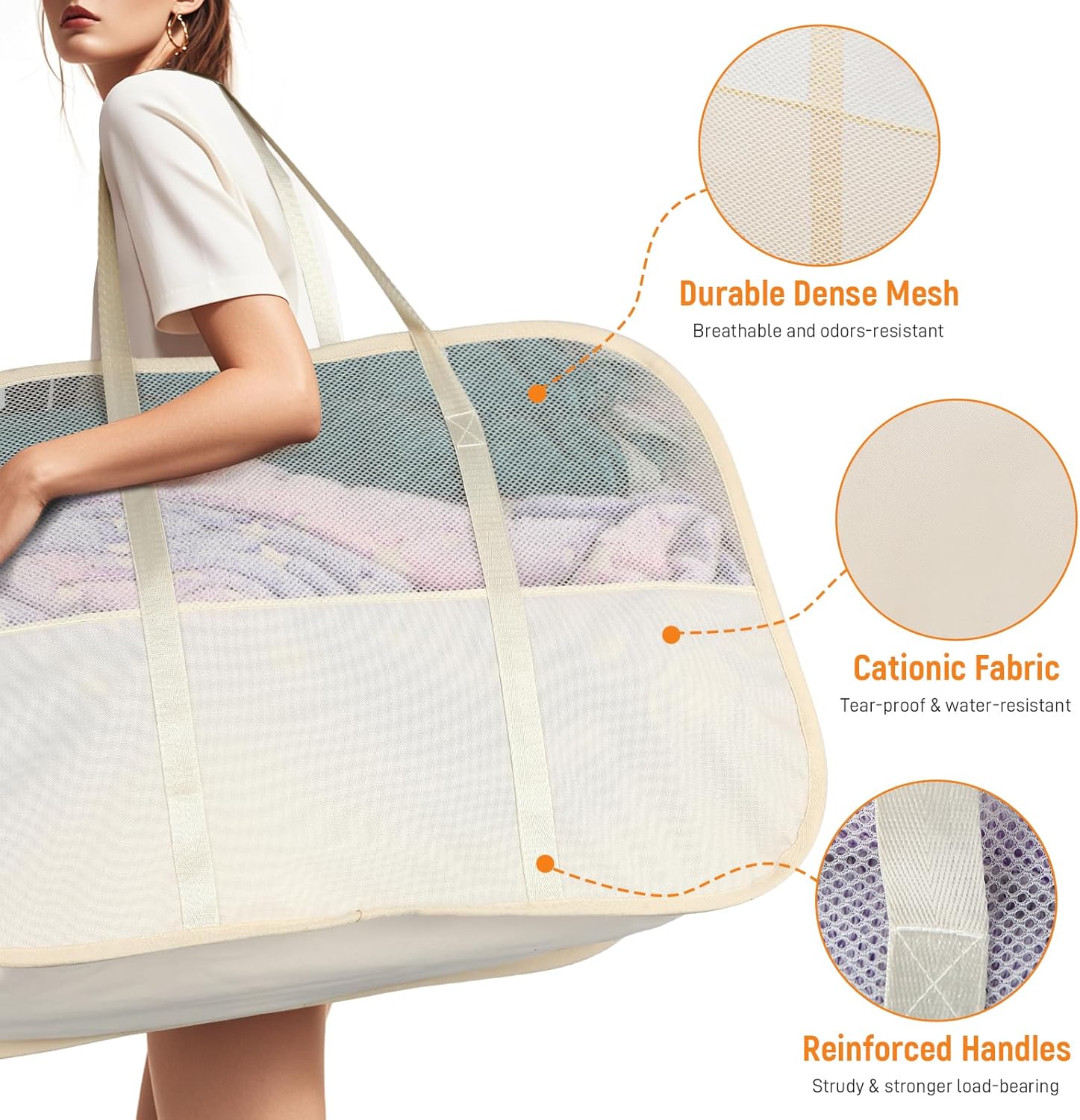 Collapsible Laundry Baskets with Easy Carry Handles, 95L Clothes Hamper for Storage, Foldable Laundry Basket Tear-proof, Large Pop Up Hampers for Laundry, Bedroom, Bathroom, Dorm Beige