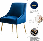 Modern Velvet Dining Chairs Set of 2, Contemporary Upholstered Furniture Collection with Polished Gold Metal Legs, Elegant Accent Chairs for Kitchen Living Room(Blue)