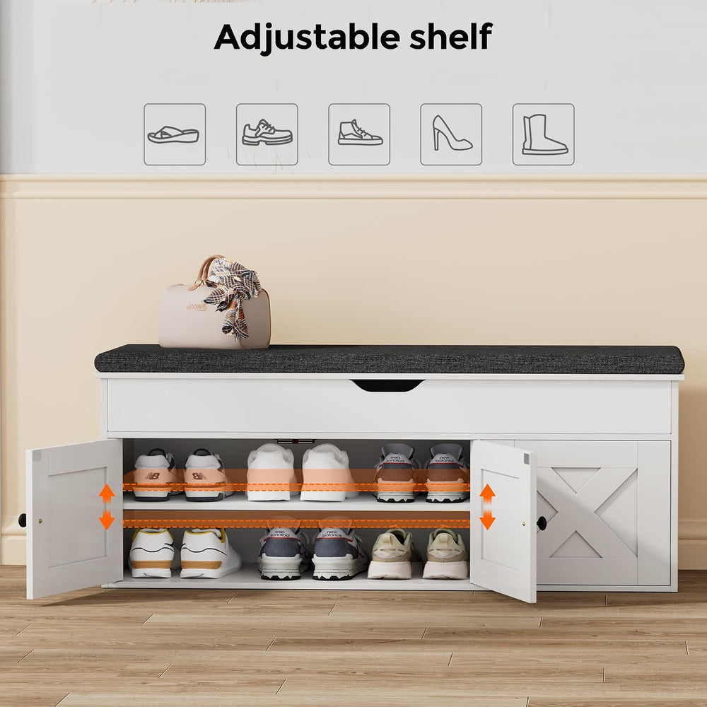 Homleke Shoe Storage Bench with Lift Top & 3 Barn Doors | Entryway Bench ...