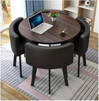 Office Conference Room Coffee Table w/ 4 Chair, Space-Saving Furniture, Small Meeting Room Table, Office Reception Round Table Simple Kitchen Dining Table Set 1 Table 4 Chairs ( Color : Black Leather