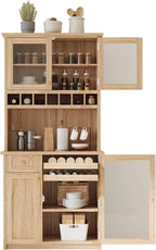 Farmhouse Tall Kitchen Pantry Storage Cabinet with Hunch, Freestanding Buffet Cabinet with Wine Rack and Adjustable Shelves for Kitchen, Dining Room (Natural)